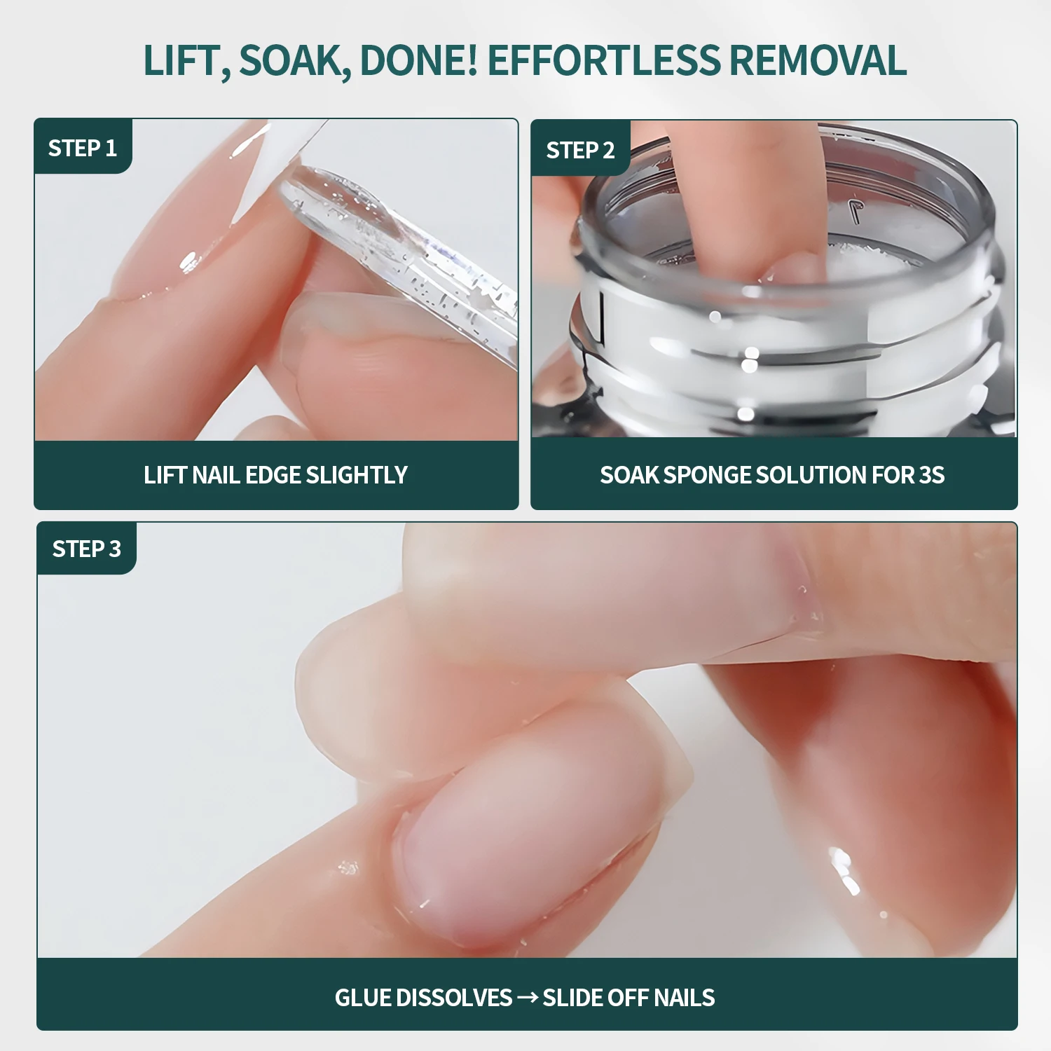 Nailpop Soluzione per rimozione spugna per unghie a pressione 80 ml Rapido 3 secondi Morbido senza danni Rimozione colla per unghie riutilizzabile per punte di unghie finte