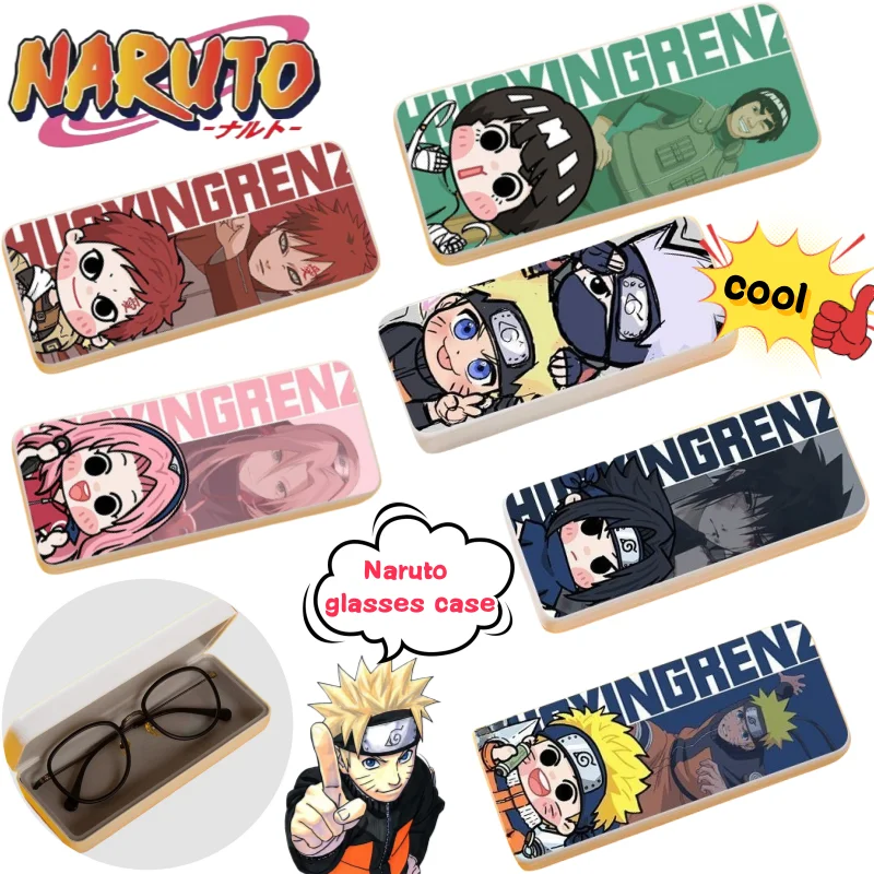 Nueva caja de gafas Naruto Uzumaki Naruto Uchiha Sasuke, caja de almacenamiento creativa de alto valor DIY con estampado de doble cara para estudiantes y miopía, regalo
