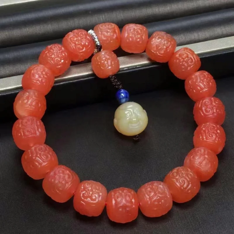 Factory Natural Nanhong Baoshan Material Old-Styled Bead Return Single Ring Bracelet with Buddha