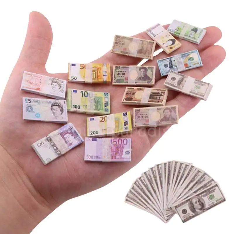 200 pièces 1/6 échelle minuscules billets d'argent Miniature Dollar Euro coréen gagné japonais Yen modèle accessoires jouets pour Blyth OB11 accessoire de poupée