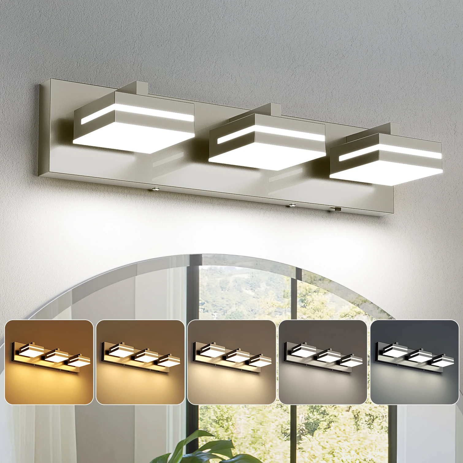 

LED Vanity Light, 5 Color Temperature Adjustable, Made Of Metal And Acrylic, Hard-Wired, Suitable For Bathroom Lighting