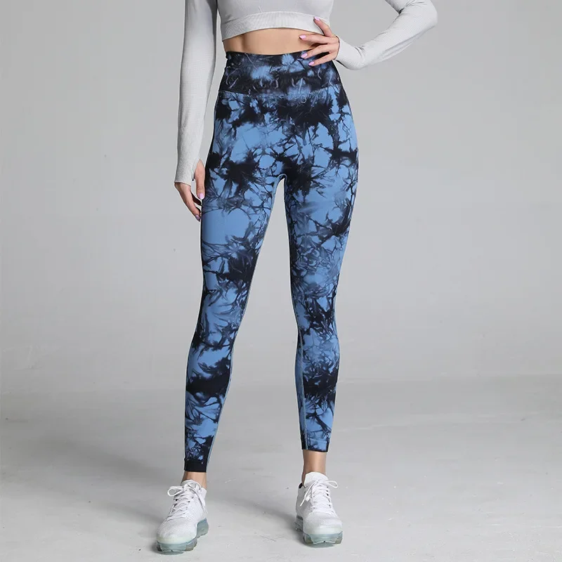 Tie Dye spodnie treningowe Gym Pant joga legginsy dla Fitness kobiety sportowe rajstopy bezszwowe Scrunch Butt Legging wysokiej talii odzież sportowa