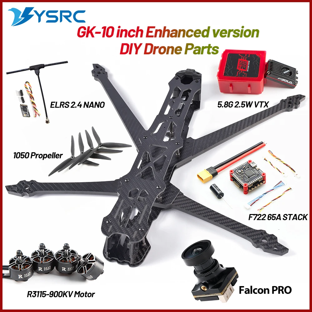 GK-V3 10 inch 435mm Wheelbase Carbon Fiber Frame DIY Drone Kit 5.8G 2.5W VTX F405/F722 65A Stack 3115 900KV For FPV 10