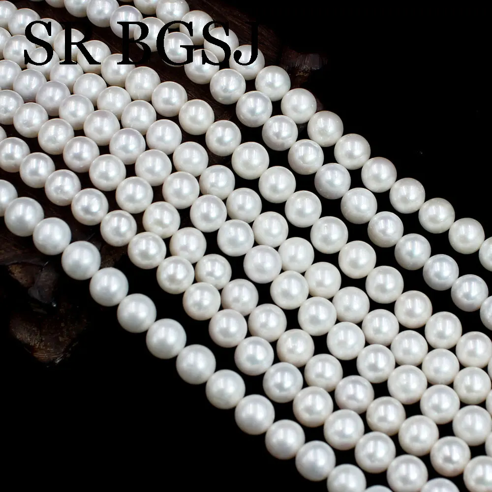 

8-9mm 5A Grade Round White Natural Freshwater Pearl DIY Necklace Jewelry Making Beads Strand 15"