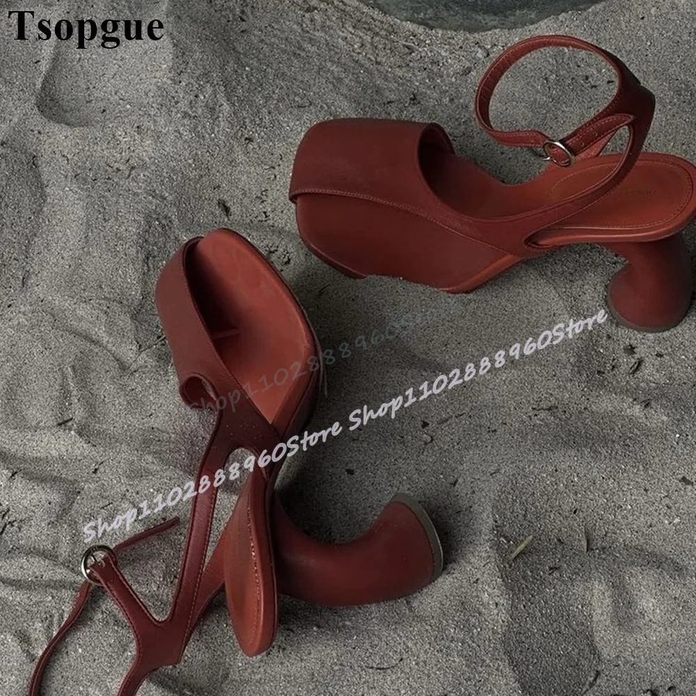 

Sexy Red Matte Leather Tabi Sandals Strange Style Heel Shoes For Women Buckle Strap Split Toe Party Gorgeous Stylish Sandals