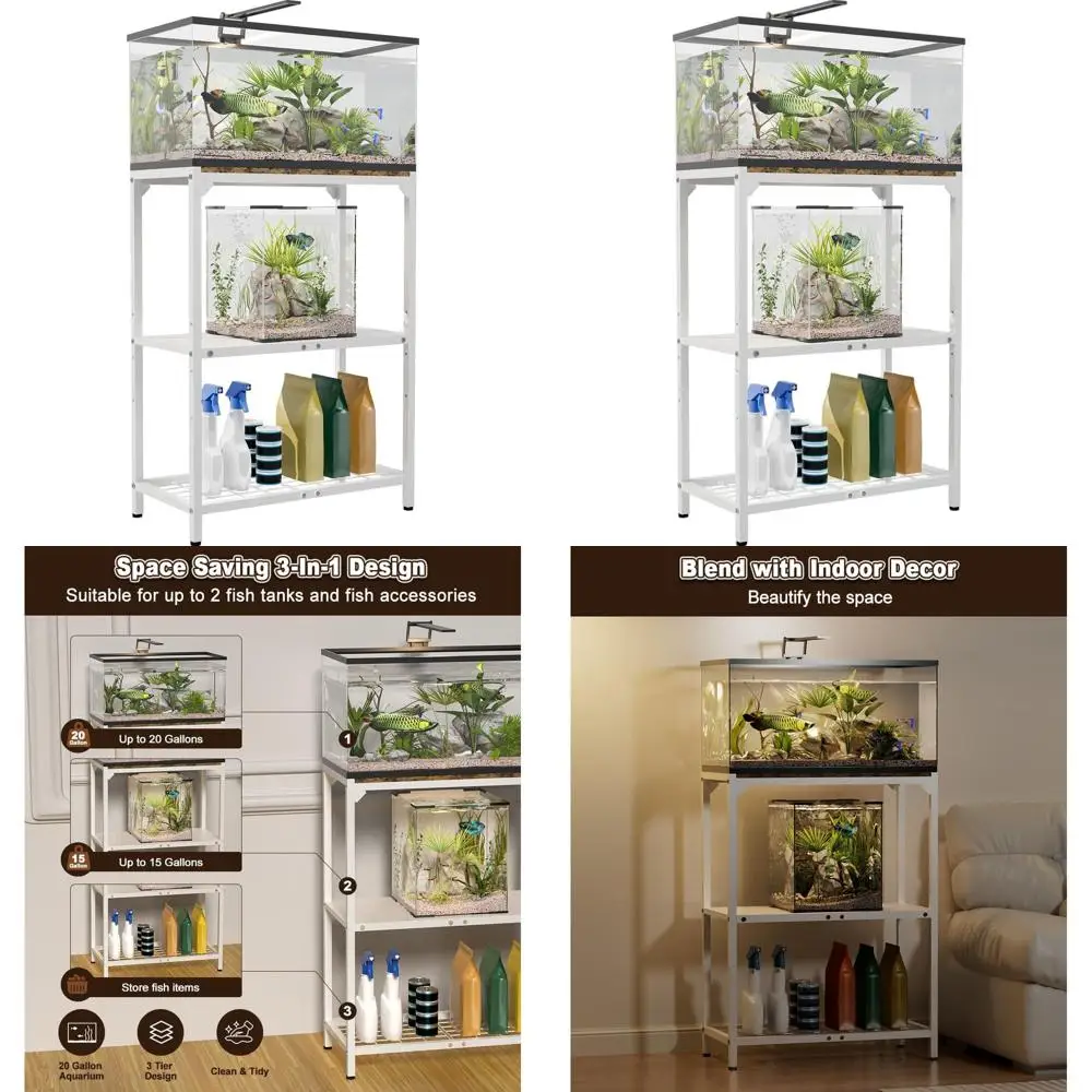 

Регулируемая 3-ярусная подставка для аквариума, стойка для аквариума на 20 галлонов, сверхпрочная, для рептилий, черепах или офиса, белая