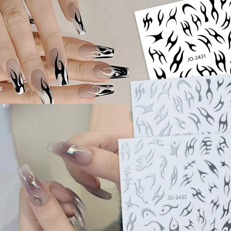 

Mirror Flame Nail Art Stickers Press On Nails Aurora Nail Manicure Decorations Nail Adhesive Decals Nail Accessories