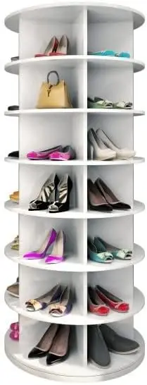 Shoe Rack Tower, original 7-tier hold over 35 pairs of shoes, Spinning Shoe Display Lazy Susan,