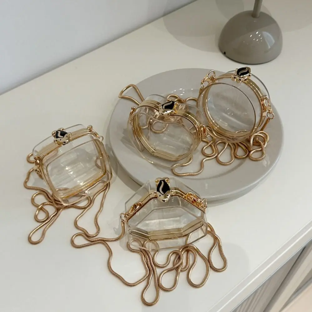

Creative Clear Acrylic Chain Bag with Chain Strap Round/Square/Heart/Polygon Acrylic Crossbody Bag Portable Gold Lock Buckle