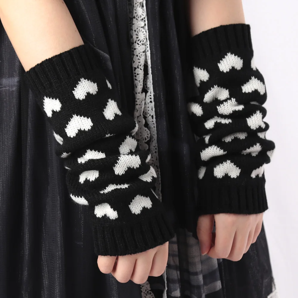 1 Pair Women JK Gloves Japanese Kawaii Lolita Arm Sleeve Girl Arm Crochet Knitting Gothic Heart Warm Fingerless Warmer Gloves