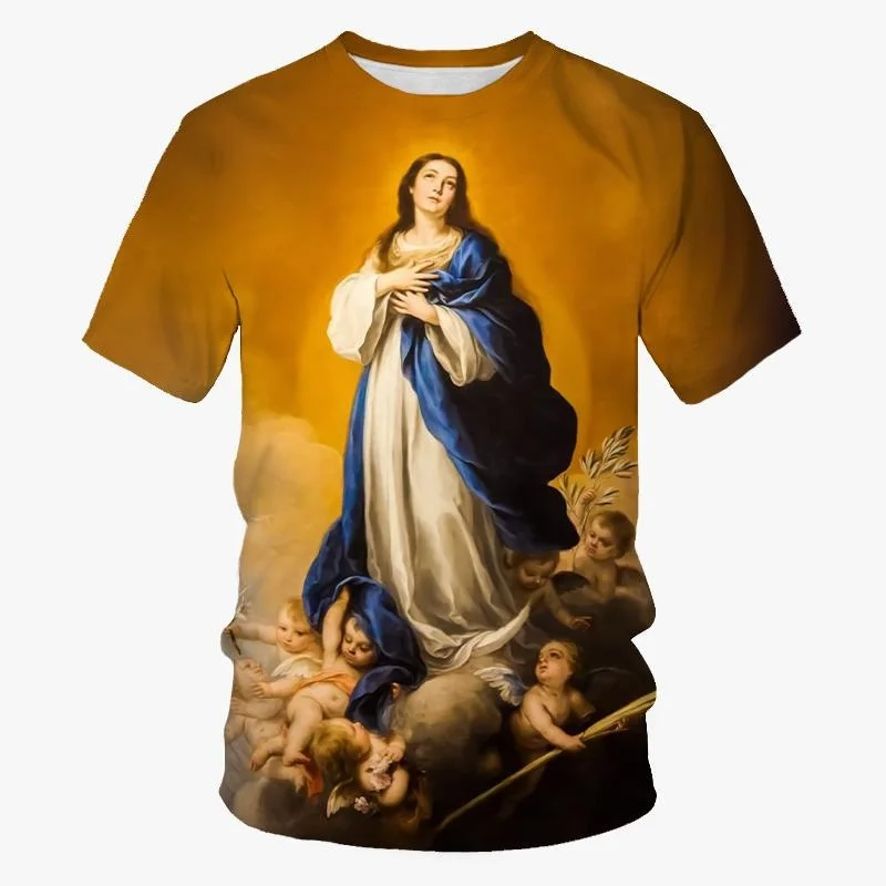 Faith Christianity Mother Of God T Shirt Women Mens 3D Print Virgin Mary Casual T-Shirt Kids Tops Tees Comfortable Male Clothing