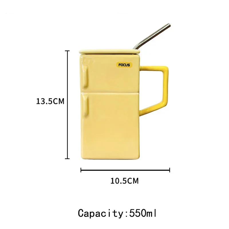 Tasse d'eau carrée de réfrigérateur rétro créative avec paille en acier inoxydable couverte tasse en céramique drôle bureau Couples cadeau tasses à café