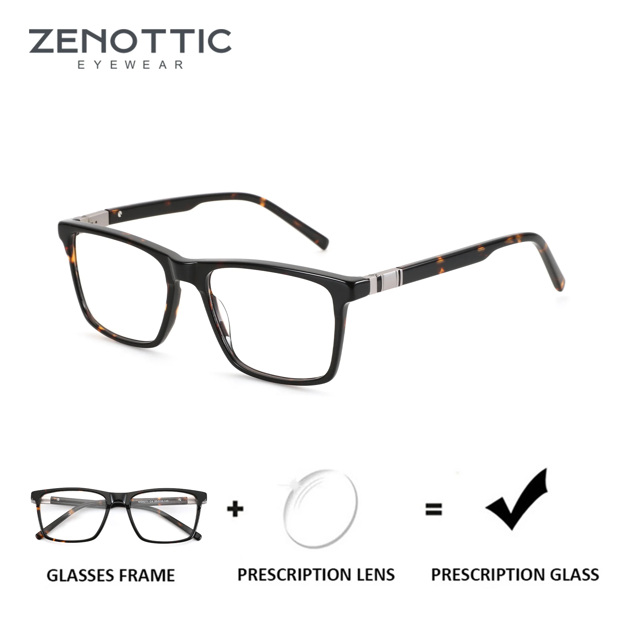 

ZENOTTIC（XL Size）Fashion Acetate Prescription Glasses Rectangle Optical Lenses With Recipe Man Myopia Eyeglasses Men