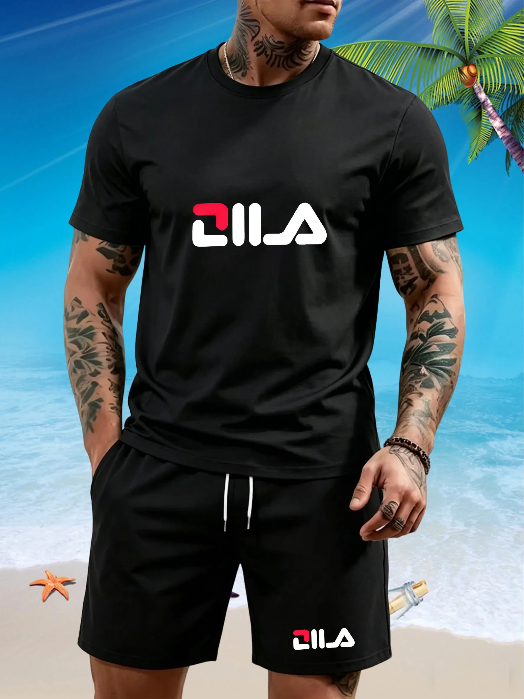 

New men's short sleeved set, casual summer sports set, breathable mesh short sleeved T-shirt and shorts set