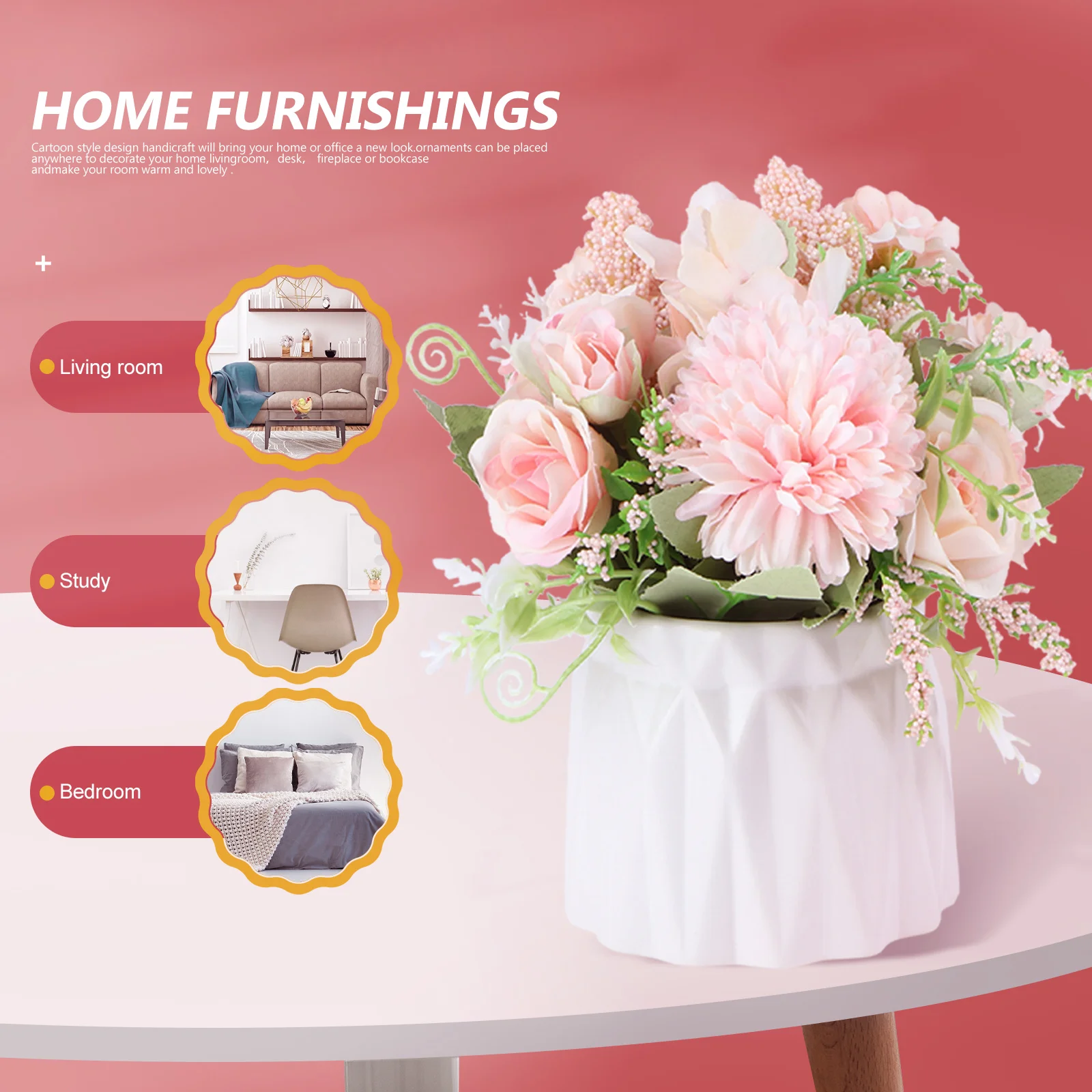 

1Set Simulation Rose Flower Bonsai Artificial Household Decoration for Desk Bookshelf Living Room Pink Decorative Vase Adornment