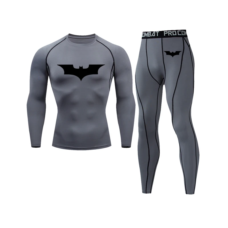 Bat Men's Compression Fitness Tights Superhero Sportswear Suit Sports Running Rashguard Jogging Training Sets Gym Tracksuit