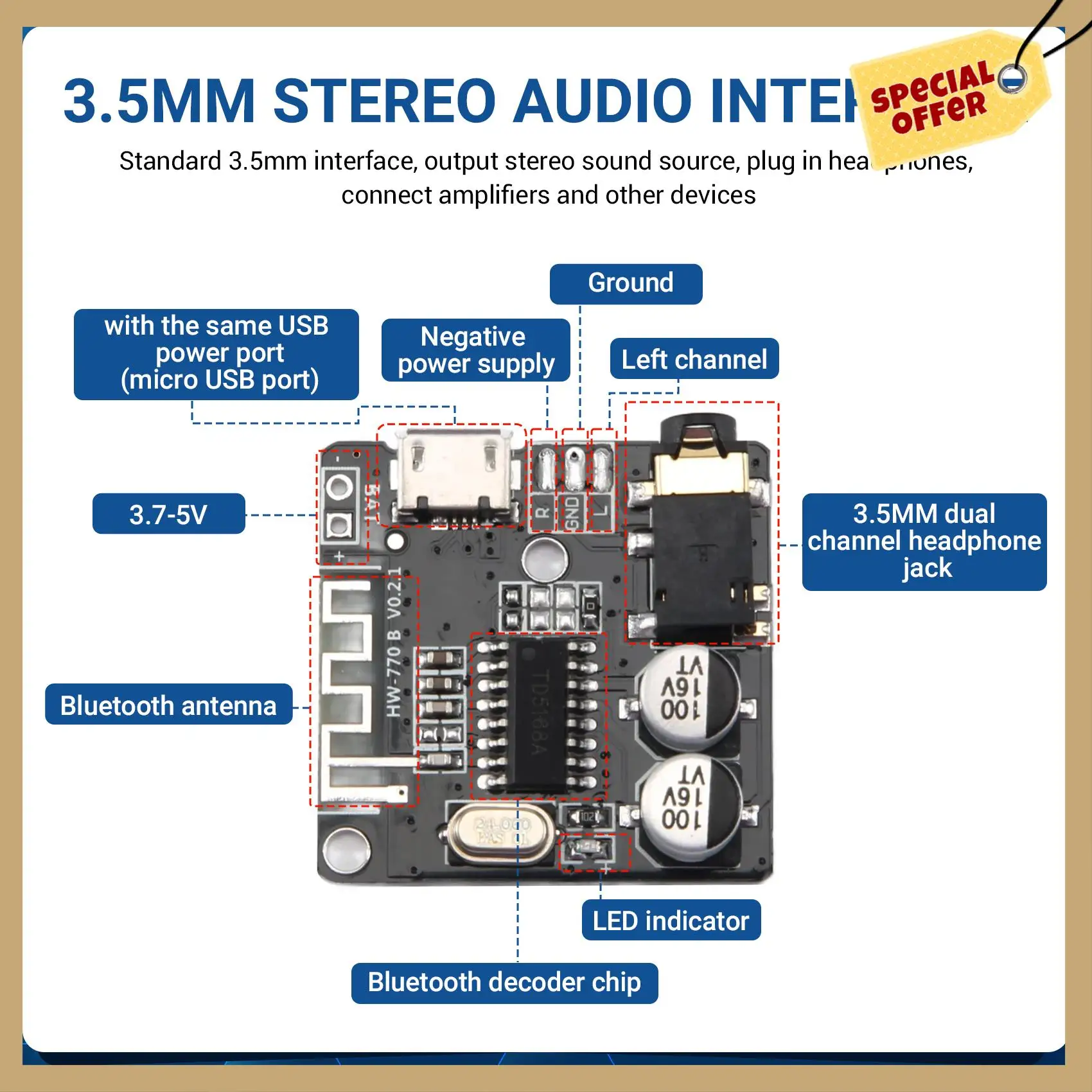 

Stable Performance-VHM-314 Bluetooth Audio Receiver Board Bluetooth 5.0 Mp3 Lossless Decoder Board Wireless Stereo Music Module