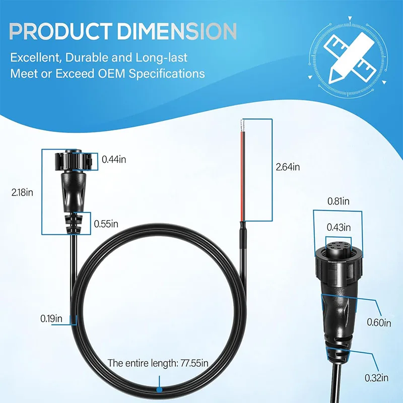 ‎720085-1 Power Cable 8-Pin Replacement for Humminbird PC12 Power Cord, 6 Foot, for All SOLIX and Onix Series Fish Finders