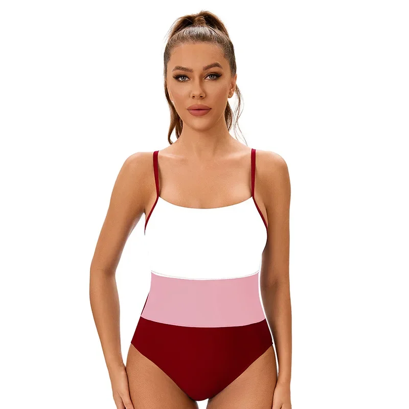 2025 Bikini da donna tinta unita patchwork costume intero monokini sottile reggicalze a fascia costumi da bagno per vacanze al mare senza schienale