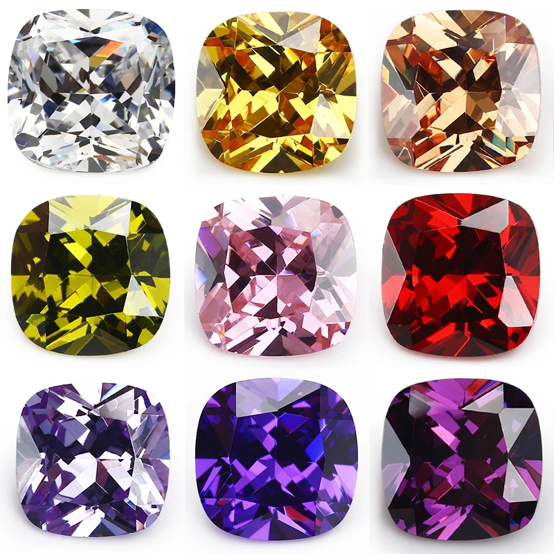 50pcs/20pcs 3x3~12x12mm 5A Cushion Cut CZ Stone Various Color Cubic Zirconia Loose Synthetic Gems For Jewelry