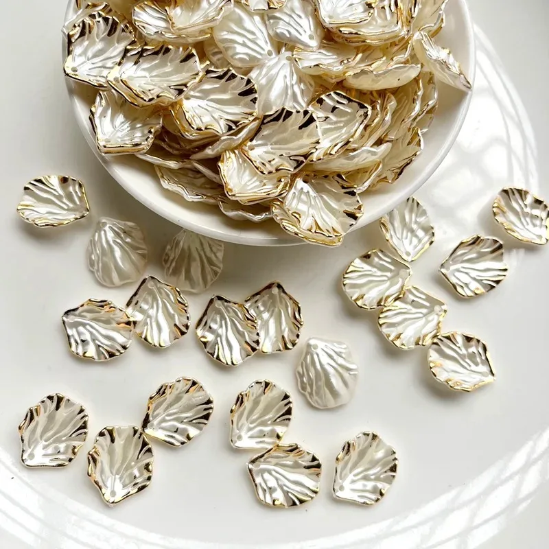 30pcs White Gilt Edged Transparent Leaf Channeling Beads Diy Hair Earrings Bracelet Pendant Making Decorative Accessories