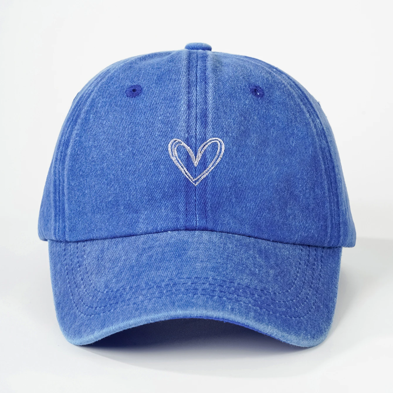 Spring/SummerHat Female Embroidered Peach Heart Wash Denim Baseball Hat Casual Korean Version Thin Couple Soft Top Duck Hat Male