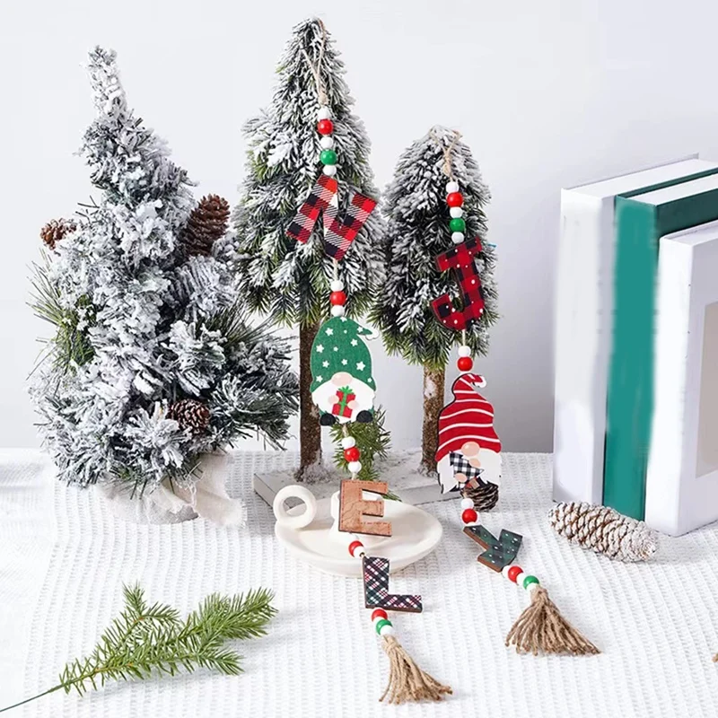 3 PCS Wood Car Crafts Hanging Pendant Decor Wood Christmas Gnome Letter Pendant For Tree Tassel