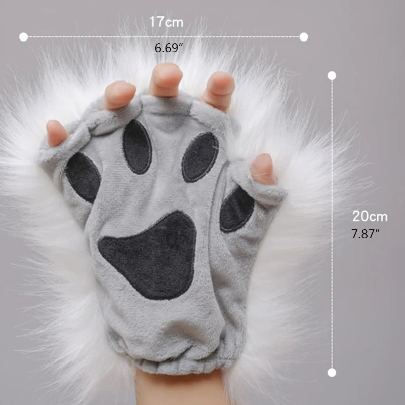 1 Pair Wolf Paws Fingerless Gloves Furry Kitten Paw Foxes Claws Mittens Gothic Cosplay Accessory Dropship