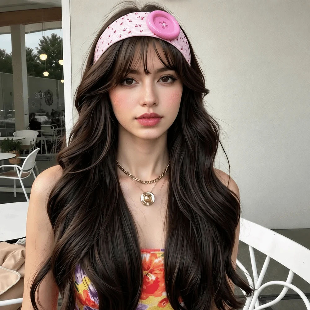 2PCS Vintage Style Large Button Elastic Hairband Stretchable Colorful Retro Headband Comfortable Soft Sweat Absorbing Headband