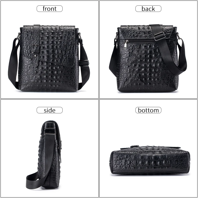 SCHLATUM Genuine Leather Men\'s Crocodile Pattern Shoulder Bag Fashion Men Messenger Chest Bag Vintage Crossbody Travel Bag