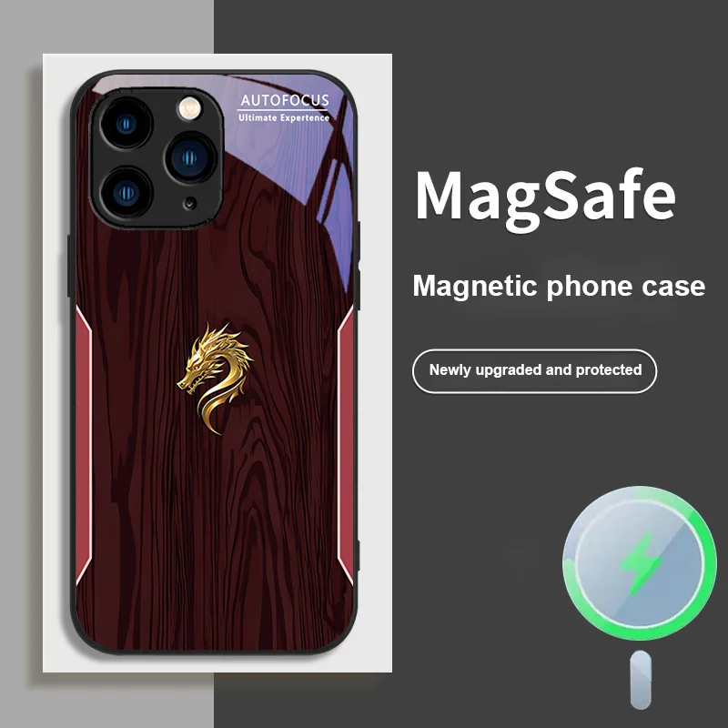 Для iPhone 8 Plus X XR 16 e 11 13 15 12 14 Pro MAX XS Мини-магнитный стеклянный чехол для телефона пылезащитный деловой мужской лезвие с головой дракона