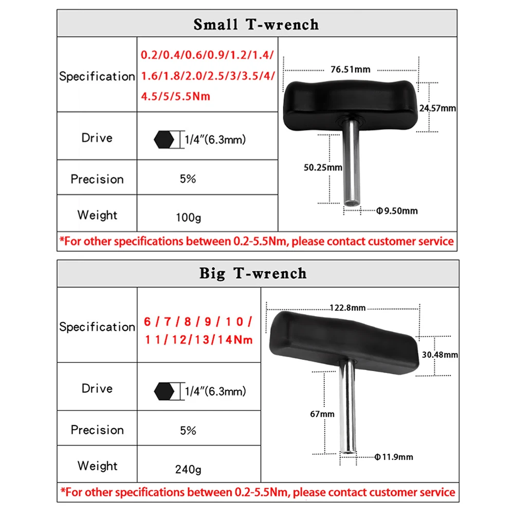 T Type T-handles Wrench Hex Socket Wrench 1/4-inch 6.3mm T-wrench Torque Wrench Hexagonal Wrench Adapter Sleeves Extension Rods