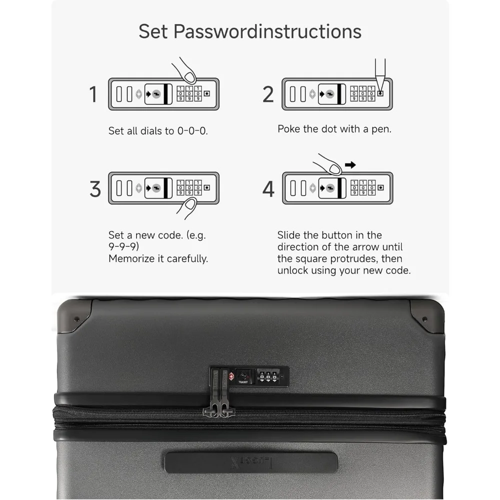 Conjunto de mala de casca dura expansível com rodas giratórias, bagagem de 3 peças, acessórios de viagem metálicos a carvão