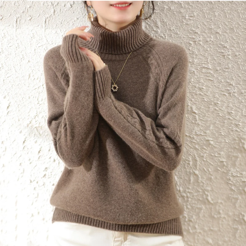 Turtleneck Sweater rajut untuk wanita, atasan rajut kasual musim gugur musim dingin warna permen lengan panjang Korea, Pullover Dalaman baru untuk wanita