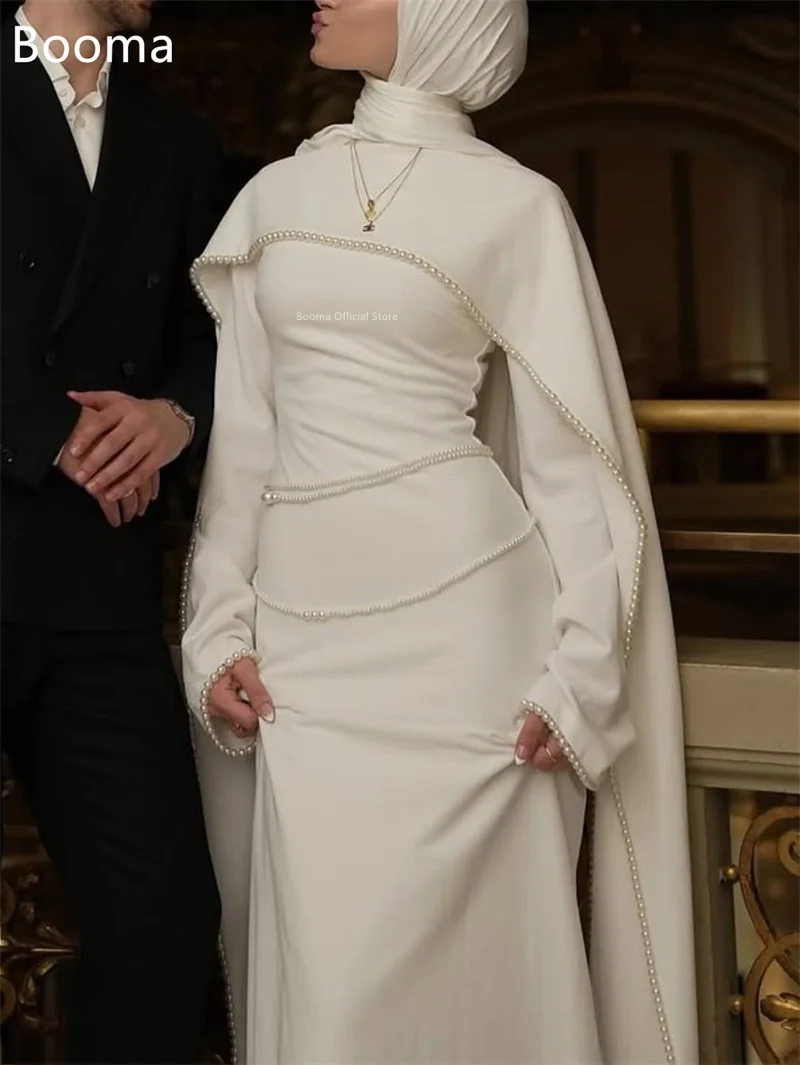 Booma حورية البحر لؤلؤ طويل فساتين زفاف بسيطة كم طويل مطوي فستان عرائس أنيق مصنوع حسب الطلب 2025