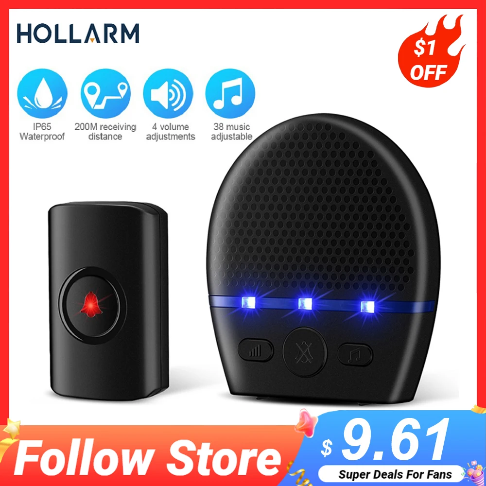 Hollarm Wireless Doorbell Smart Home Door Bell Touch Screen Button Outdoor House Chimes 300M Distance Remote Wireless  Doorbell