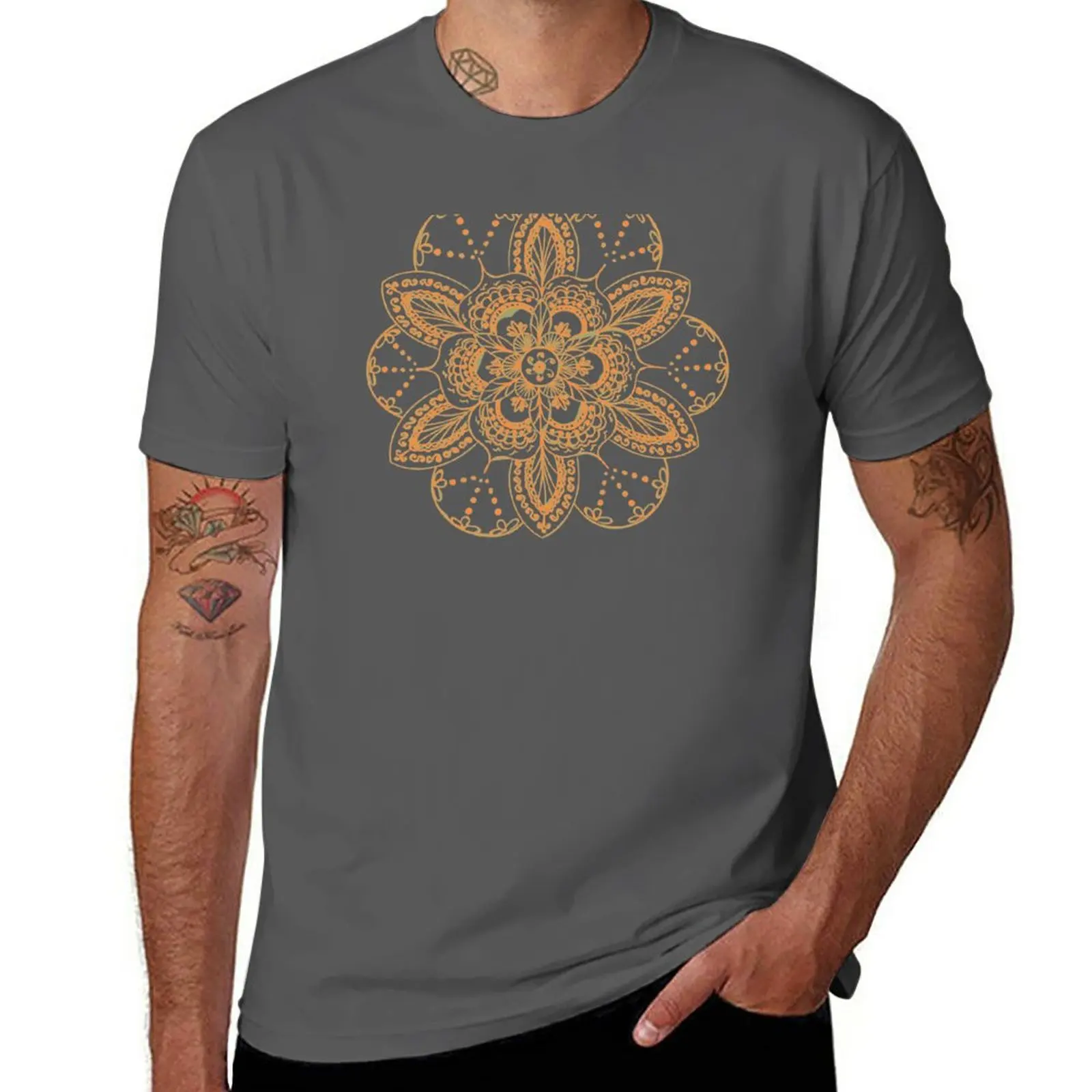 New Orange mandala flower on tilt-shifted Gold Coast night lights photo T-Shirt Blouse t shirts for men graphic