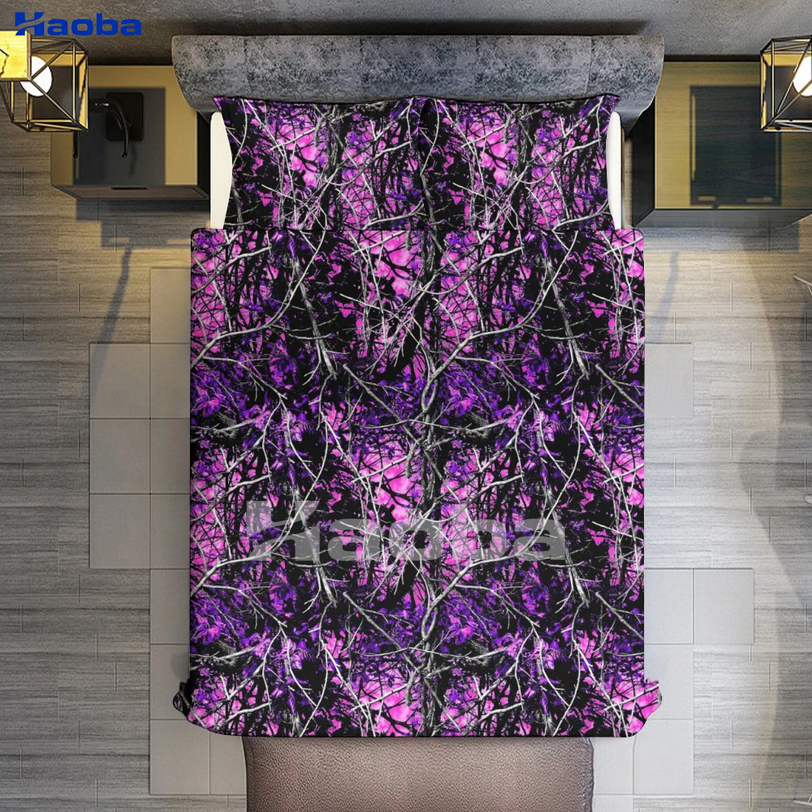 Purple Wildfire Camouflage Print Three Piece Bedding Set Children or Adults for Beds Quilt Covers Birthday Gifts for Women Men