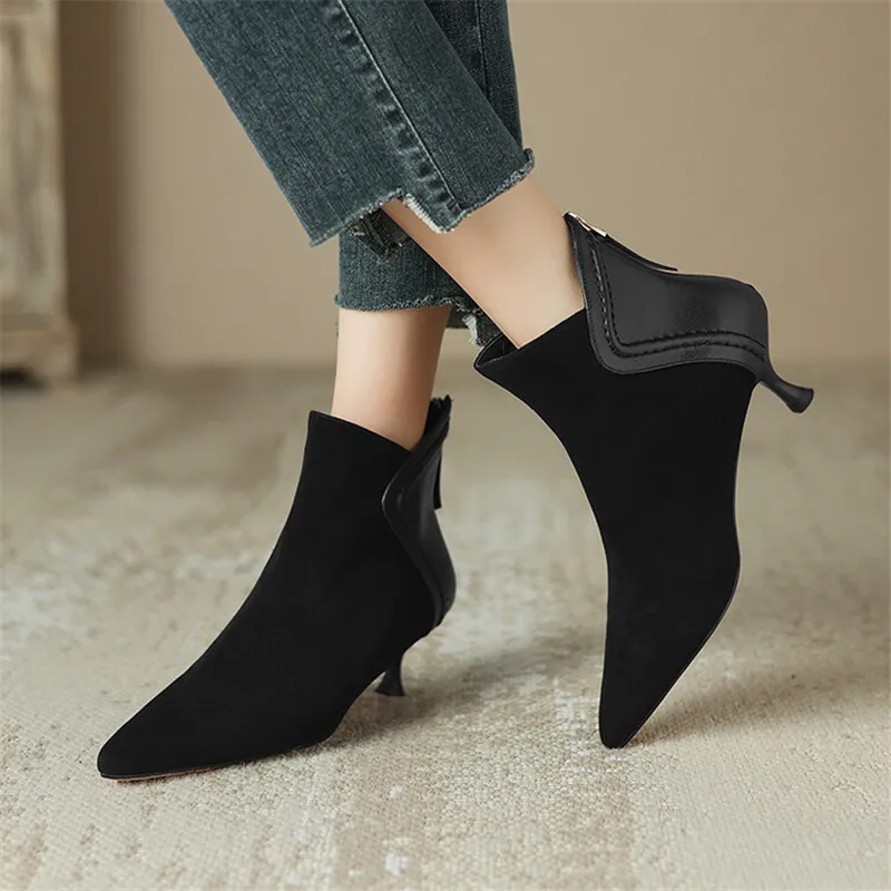 2023 Autumn Women Boots Pointed Toe Sheep Suede Fashion Boots for Women Winter Boots Women Zapatos Mujer Short Boots High Heels