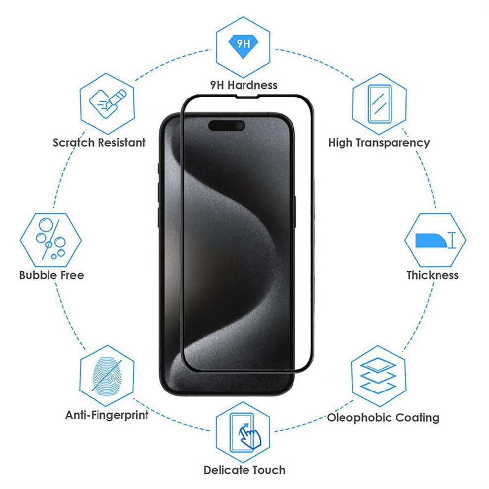 5 Pcs, High-quality Tempered Glass for iPhone 15 Pro Max Screen Protector iPhone15 15Plus Apple 15 Plus Glass iPhone 15Pro Max