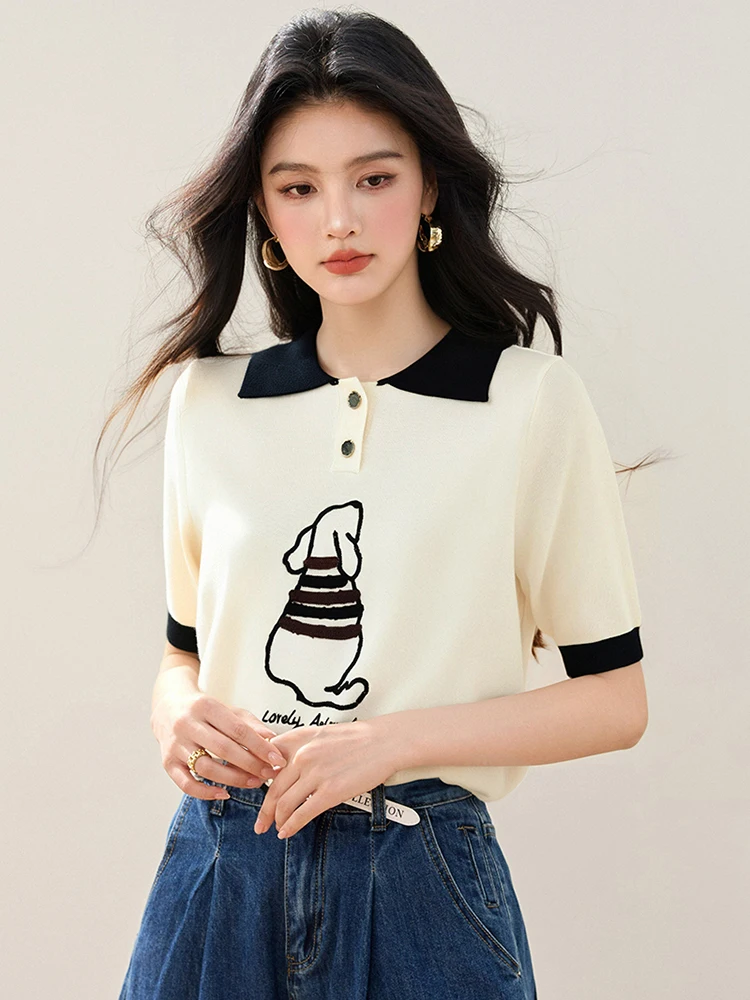 T-shirt casual a maniche corte allentata 2025 Estate nuova polo Pullover Top T-shirt di nicchia con senso del design della moda