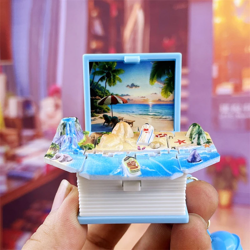 1Pc Creative 3D Folding Book Toy Keychain Funny Cute Burger Beach Summer Seaside Festival Mini Magic Book Backpack Small Pendant