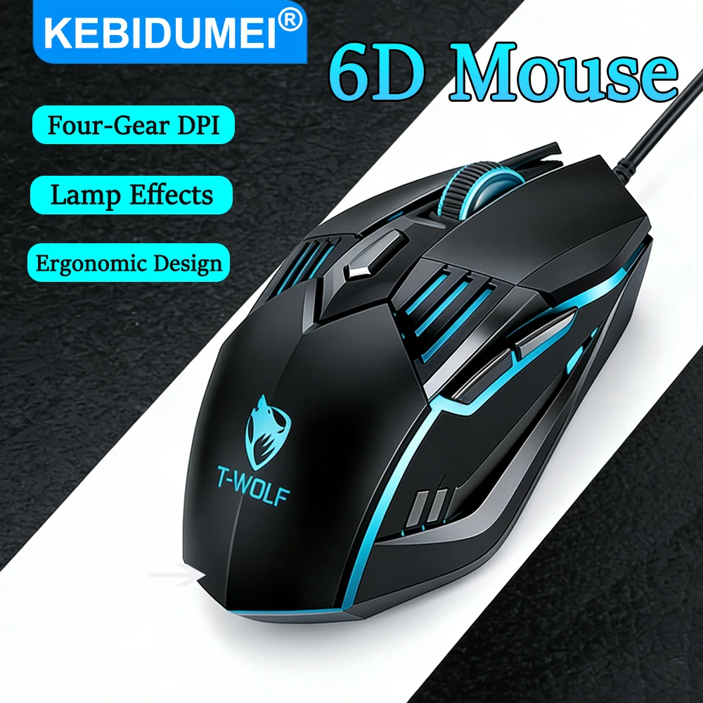 

Проводная USB-мышь, 3600 точек на дюйм, игровая мышь Mecha, 6 клавиш, дышащий световой эффект, эргономичная офисная мышь, игровые аксессуары для настольных ПК