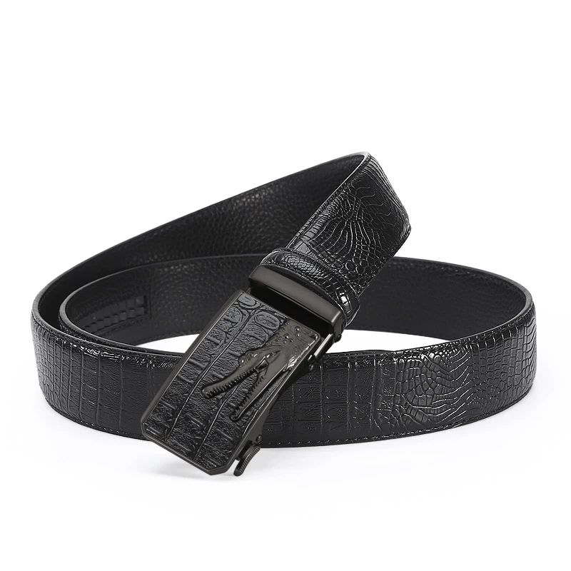 

High quality men's belt metal automatic buckle work business black cowhide leather strap