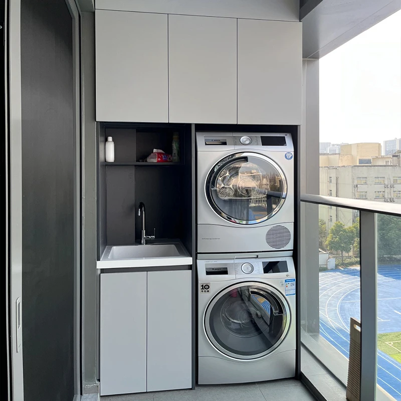 Customized washing machine integrated cabinet balcony washing basin companion dryer storage cabinet combination