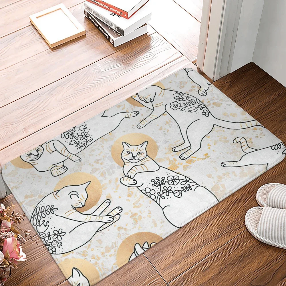 Lovely Cat Bath Kitchen Entrance Door Mat Coral Velvet Carpet Doormat Colorful Indoor Floor Mats Anti-Slip Rug Home Decor