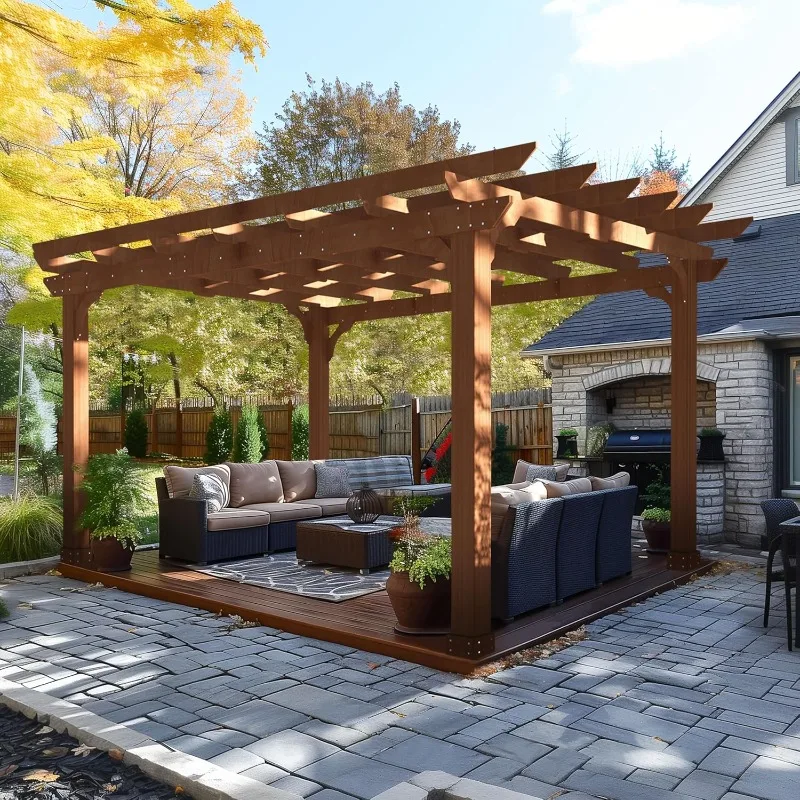 Structural 10x12 FT Cedar Pergola with Flat Top for Backyard