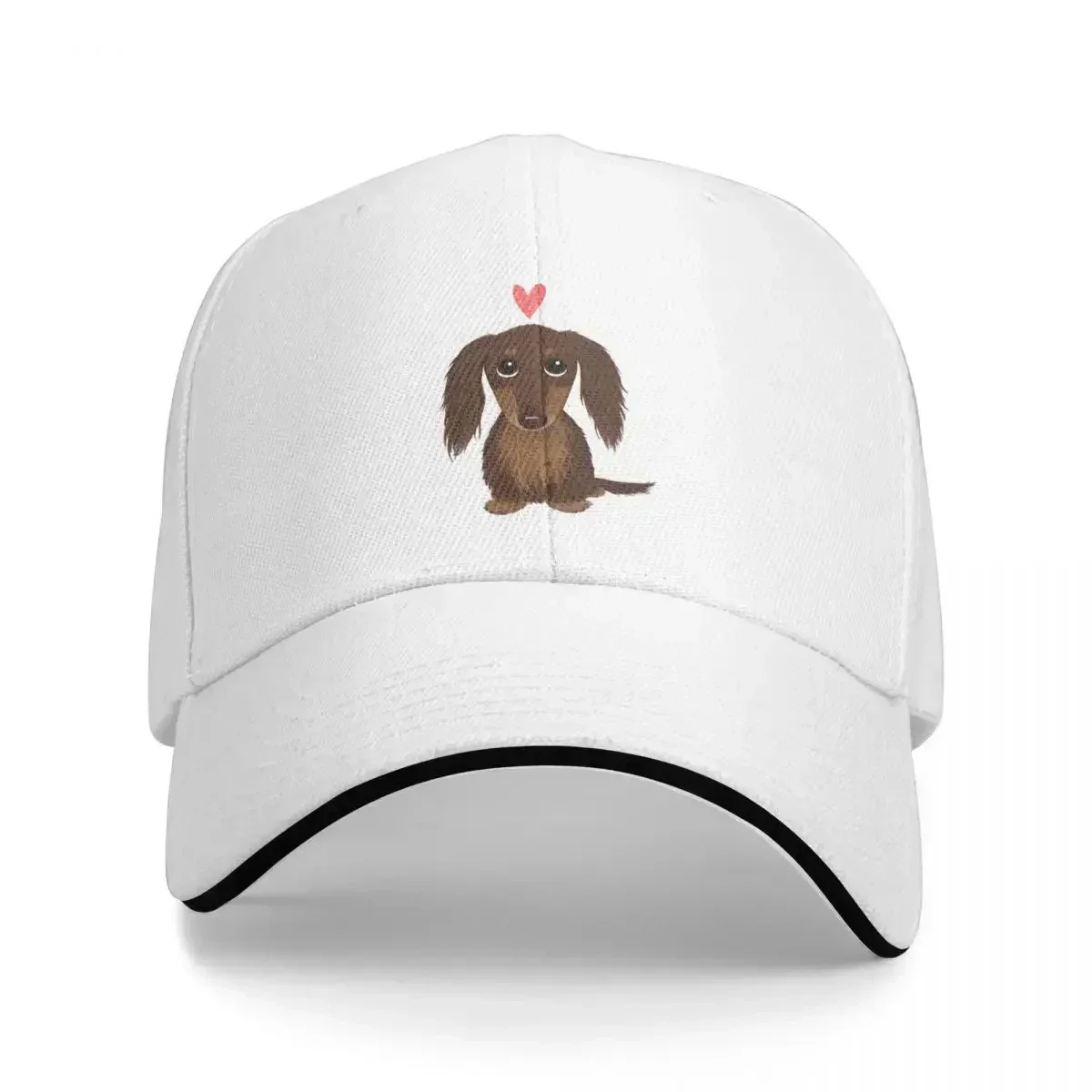 New Cute Dog Longhaired Chocolate Dachshund Wiener Dog With Heart Cap Casual Baseball Caps Adjustable Hat Unisex Baseball Hats