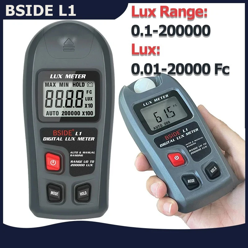 L1 Digital Lux Meter illuminometer 0.1-200000 Lux/0.01-20000 Fc LCD Pocket Light Meter Lux/FC Measure Tester Sensor Photometer