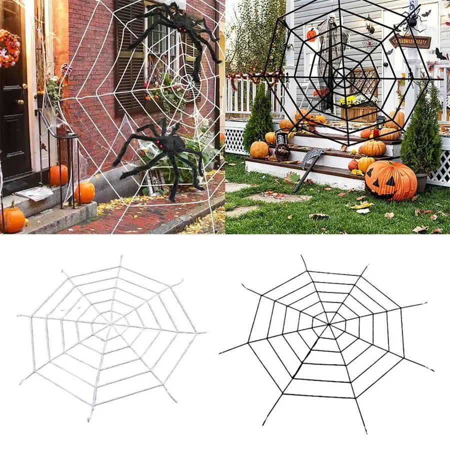 150/250 cm großes, schwarz-weißes Spinnennetz, riesiges, dehnbares Spinnennetz für Zuhause, Bar, Garten, Spukhaus, Horror-Requisiten, Halloween-Party-Dekoration